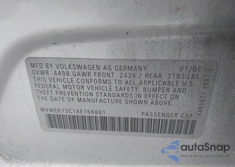 2008 Volkswagen Passat Lux from USA, damaged, VIN WVWEK73C18E166881
